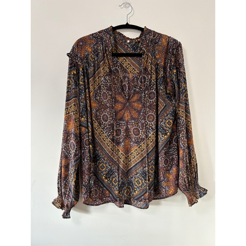 Free People Boho Paisley Print Mock Neck Little Runaway Blouse Women's SM